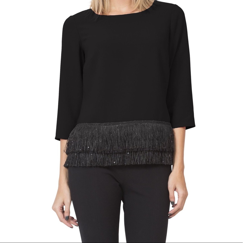 Nwot Black Sequin Fringe Top Large Elegant Stunni… - image 2